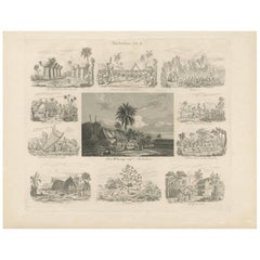 Impression ancienne avec vues d'Australie (II) de Rosmäsler, datant d'environ 1844