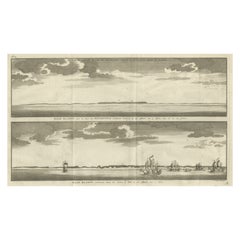Impression ancienne avec vues du Cap Blanco sur la côte de la Patagonie / de l'Argentine, 1749