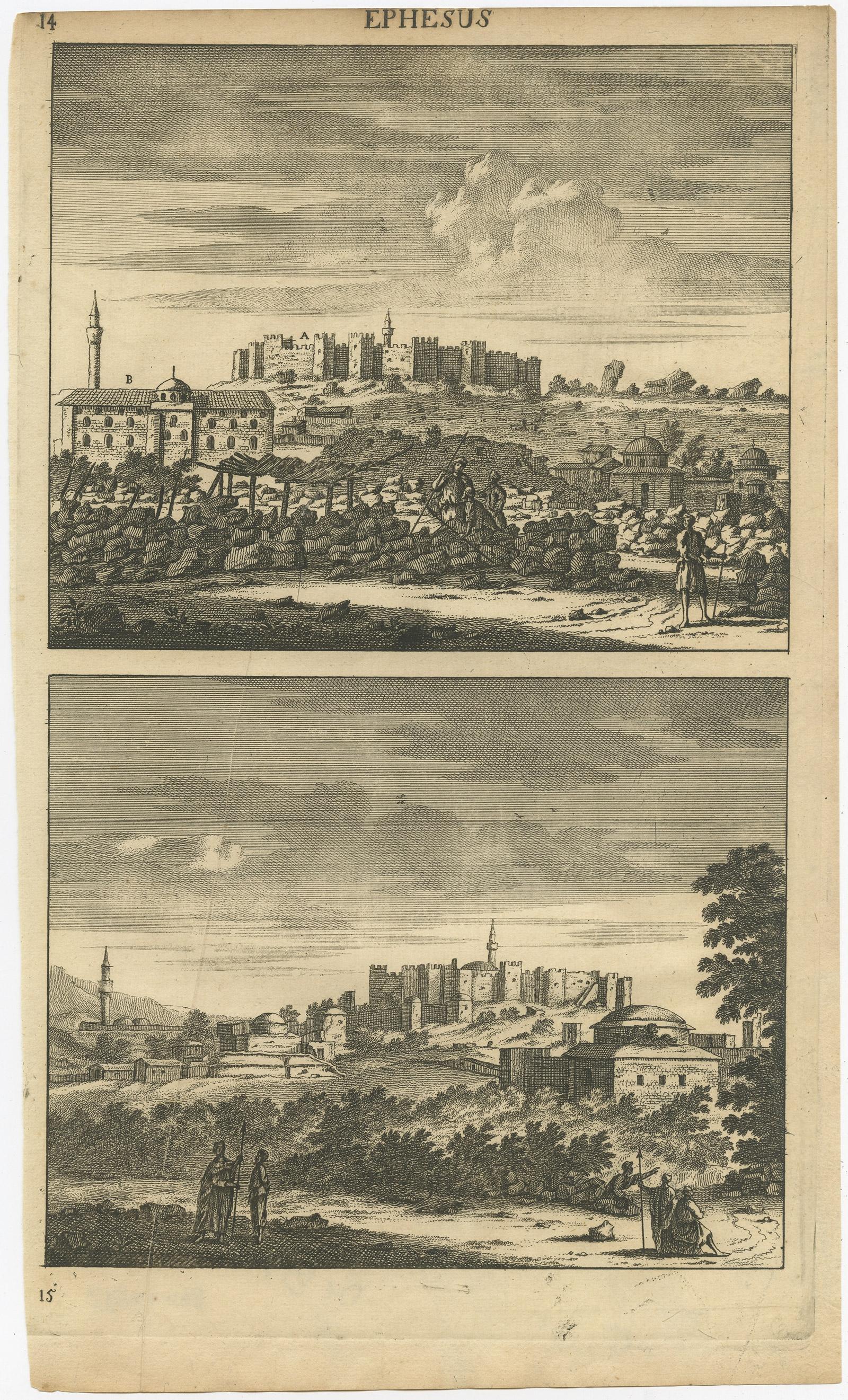 Antique Print with Views of Ephesus, Greece, an ancient Greek city, now Turkish In Good Condition For Sale In Langweer, NL