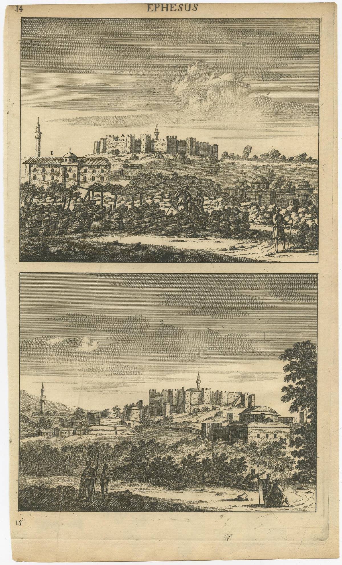 Antique Print with Ephesus, Greece, an ancient Greek city, now Turkish, CA.1698