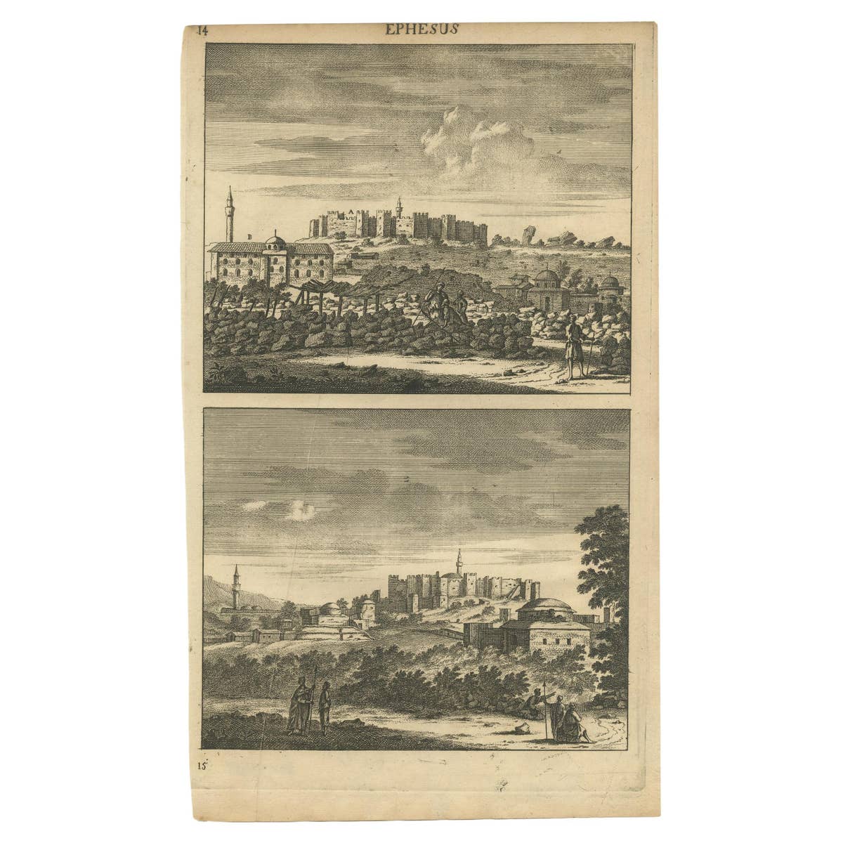 Antique Print with Ephesus, Greece, an ancient Greek city, now Turkish, CA.1698