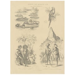 Antique Print with Views of Guayana, circa 1870