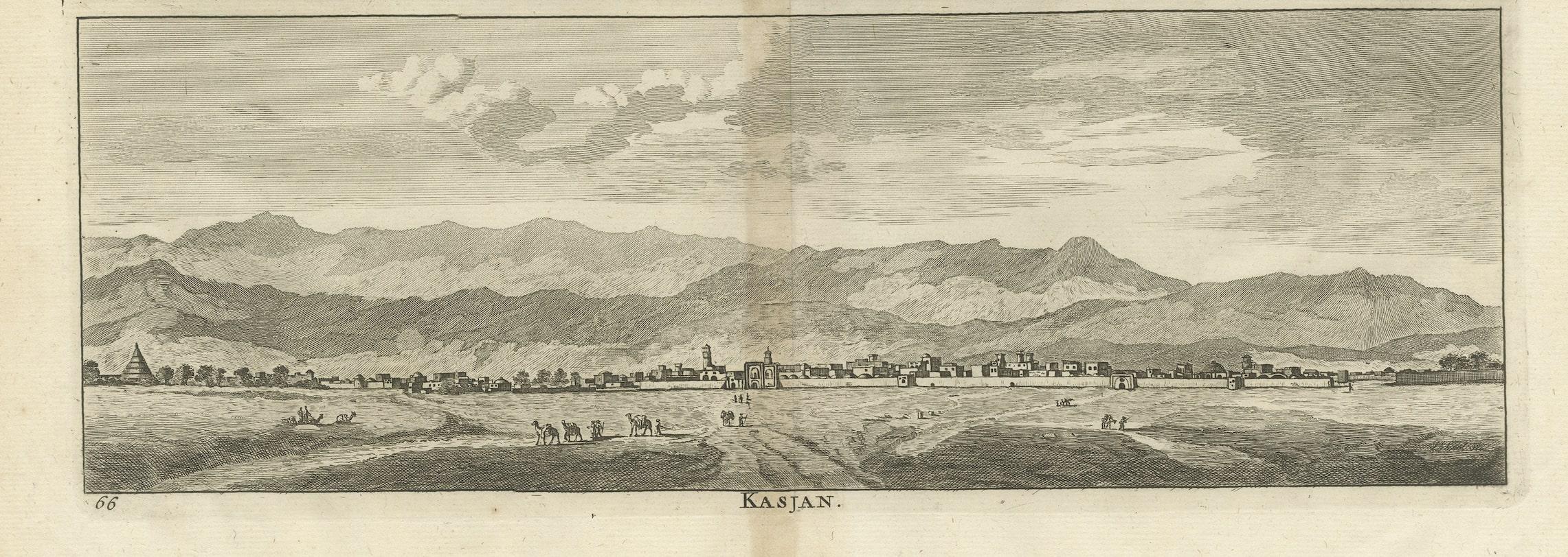 XVIIIe siècle Impression ancienne avec vues de Qom et de Kashan, Perse, Iran en vente