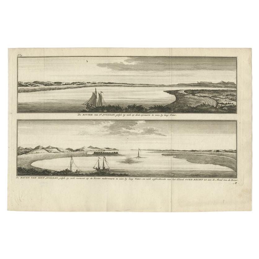Antique Print with Views of San Julian, Patagonia, Argentina, 1765