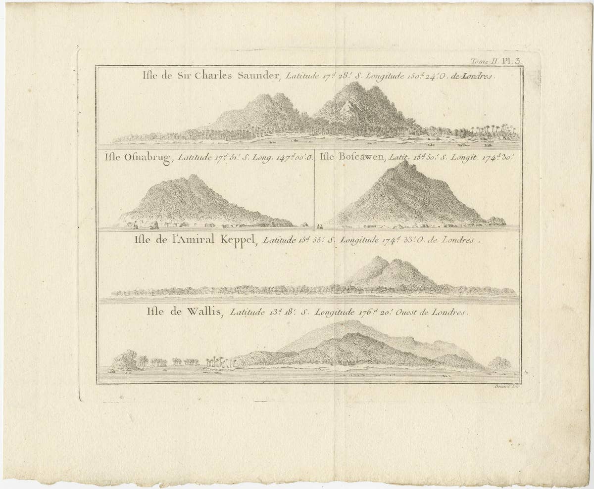 Antique Print with Views of Sir Charles Saunders Island and Other Islands, 1774