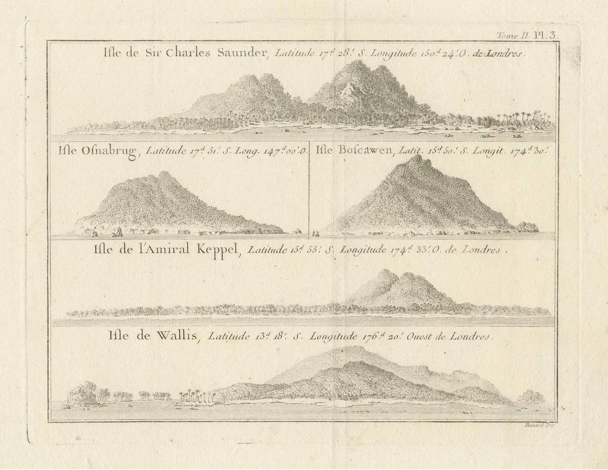 Antique Print with Views of Sir Charles Saunders Island and Other Islands, 1774