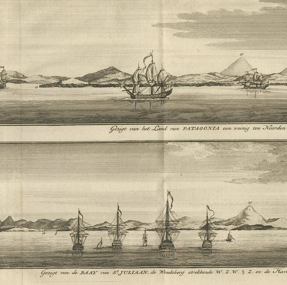 Antique Print with Views of St. Julian, Patagonia, 1749