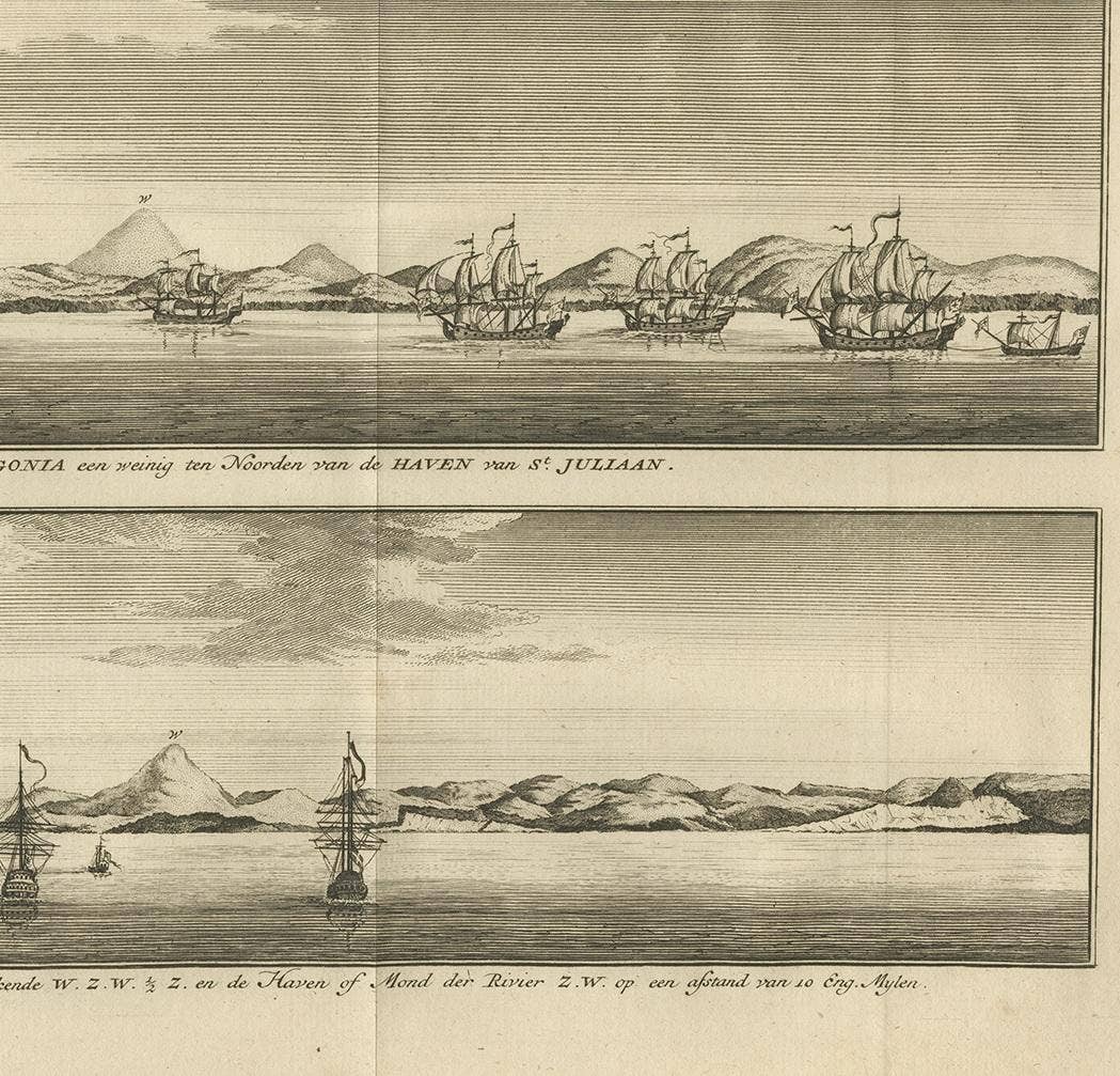 Antique Print with Views of St. Julian, Patagonia, 1749