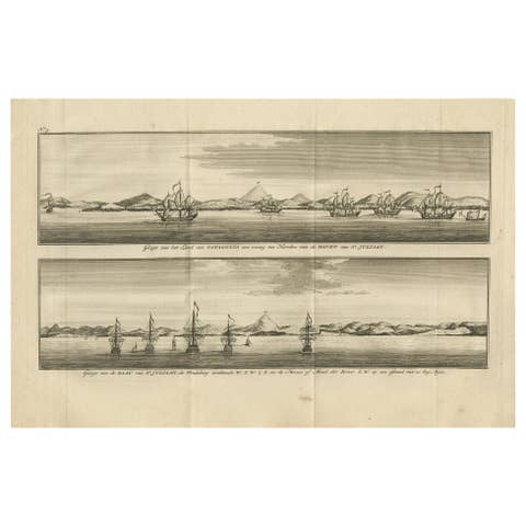 Antique Print with Views of St. Julian, Patagonia, 1749