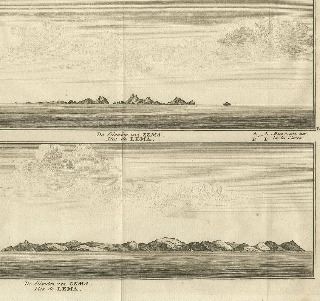 Antique Print with Views of the Lema Islands by Anson '1749'