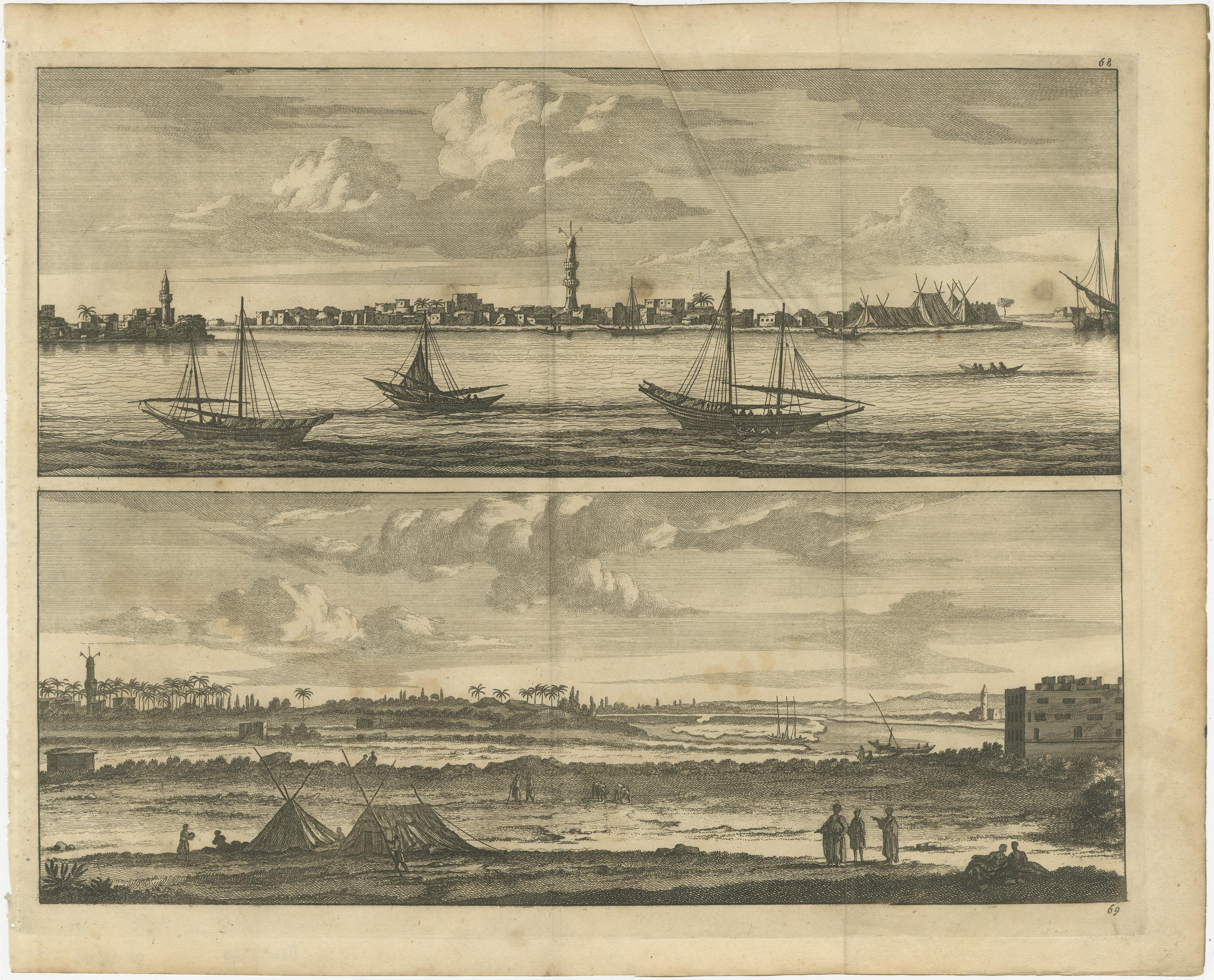 Original Antique Print with Views of the Nile, Egypt In Good Condition For Sale In Langweer, NL