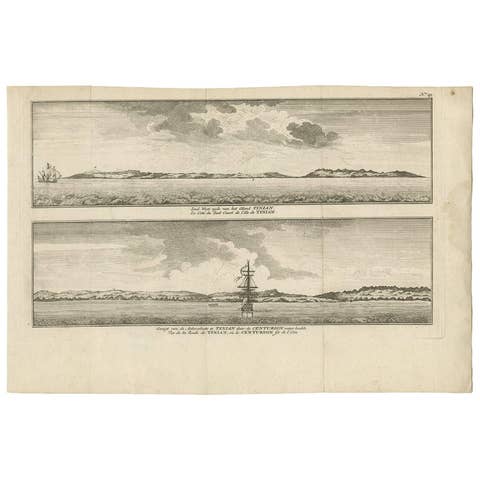 Antique Print with views of Tinian Island by Anson (c.1760)
