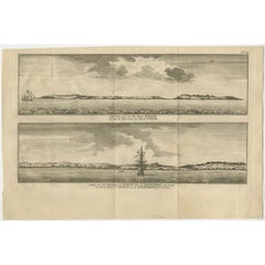 Antique Print with Views of Tinian Island, the Northern Mariana Islands, 1749