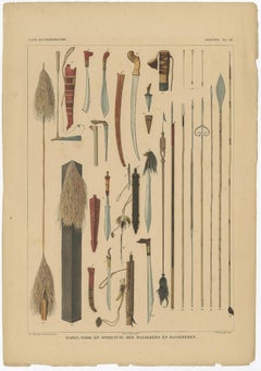 Antique Print with Weapons of Borneo 'Indonesia' by Temminck, circa 1840