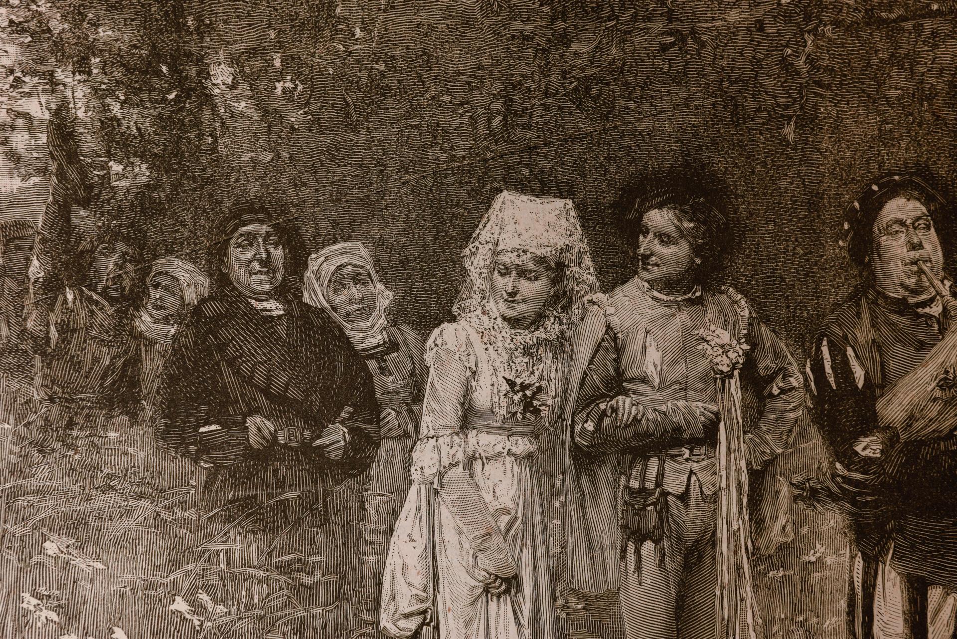 Antique Print with Wedding in vendita 2