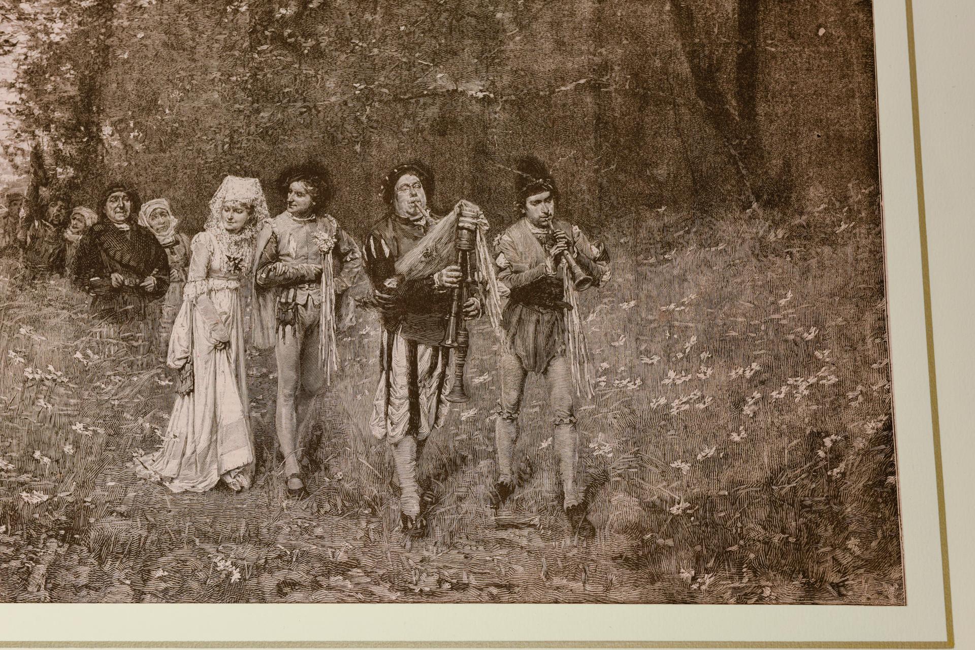 Antique print of a particular wedding rite, taken from the newspaper clipping LYON REPUBBLICAIN, a regional daily newspaper founded in Lyon after the Second World War by The Resistance.
It brought together two newspapers close to the PCF, The