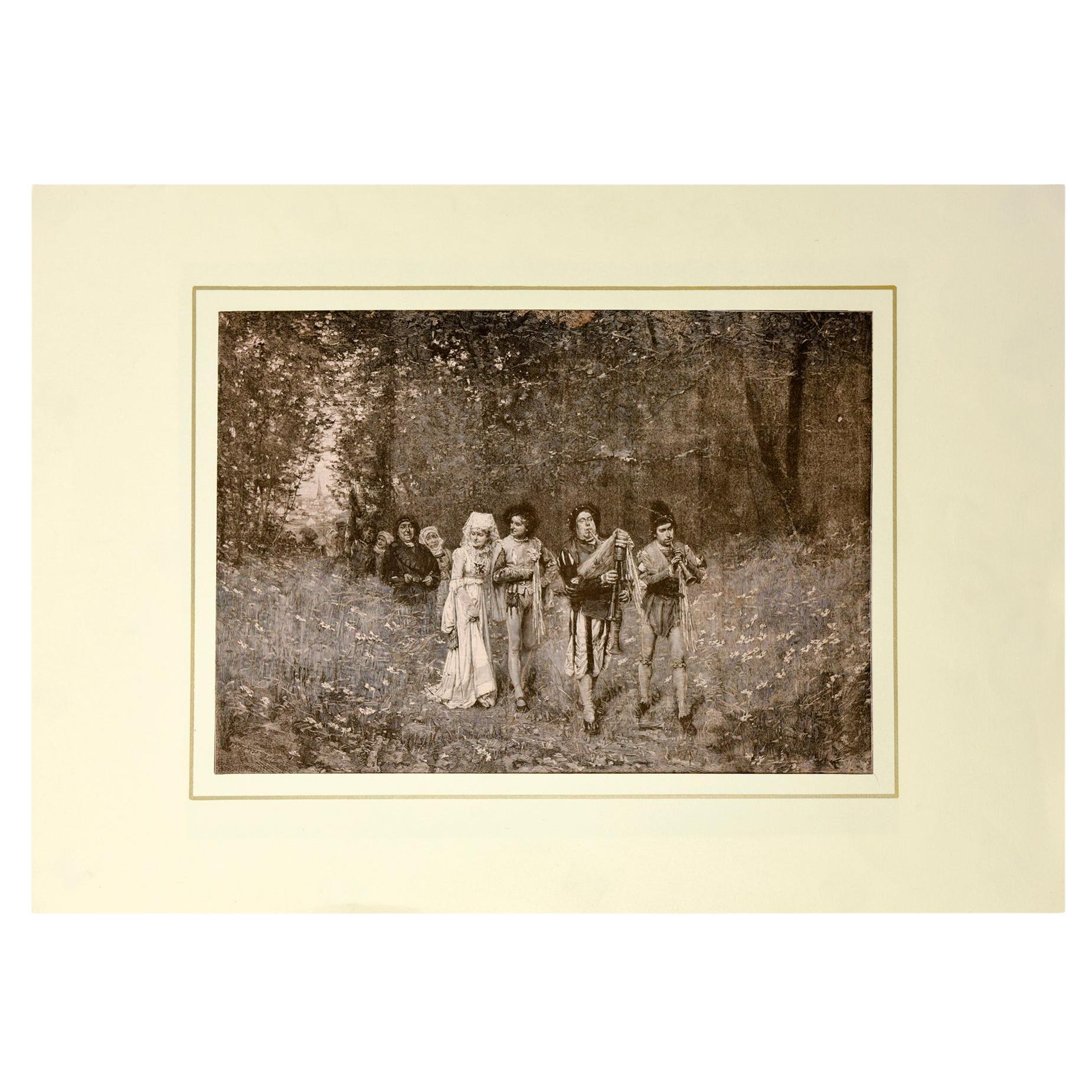 Antique Print with Wedding in vendita