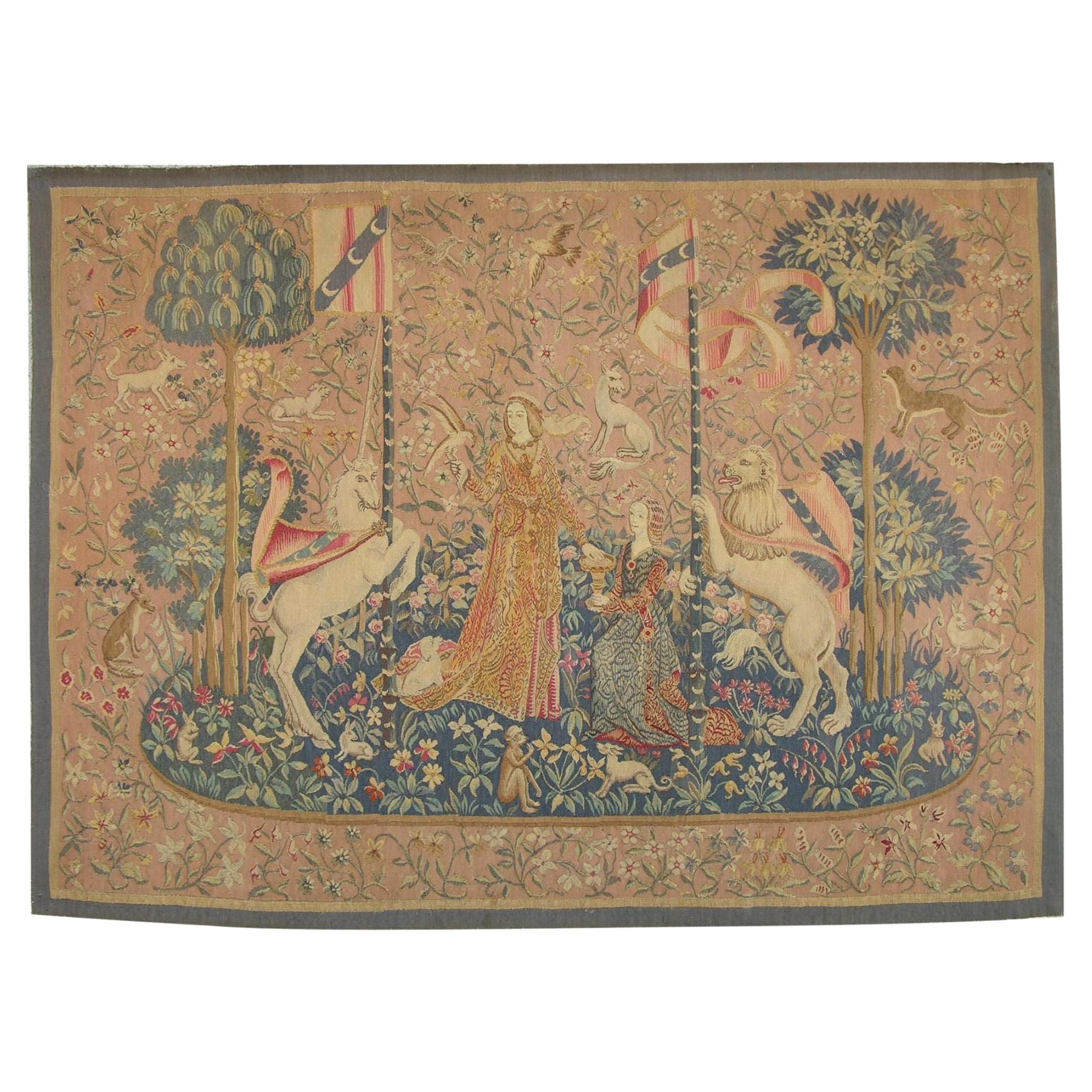 Antique Printed 1920 Tapestry 5'3" X 3'10"