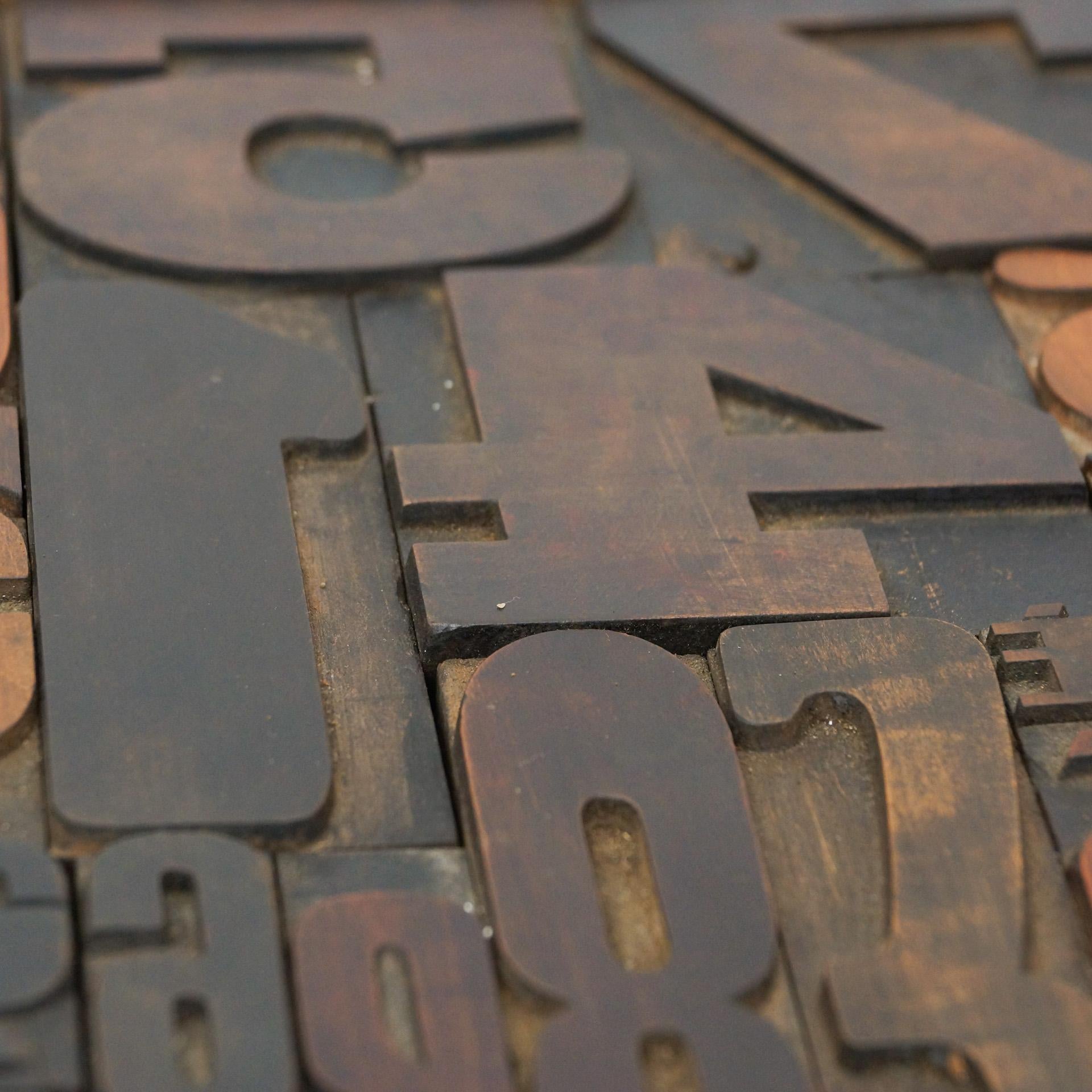 Wood Antique Printing Drawer with Metal Numbering, circa 1950