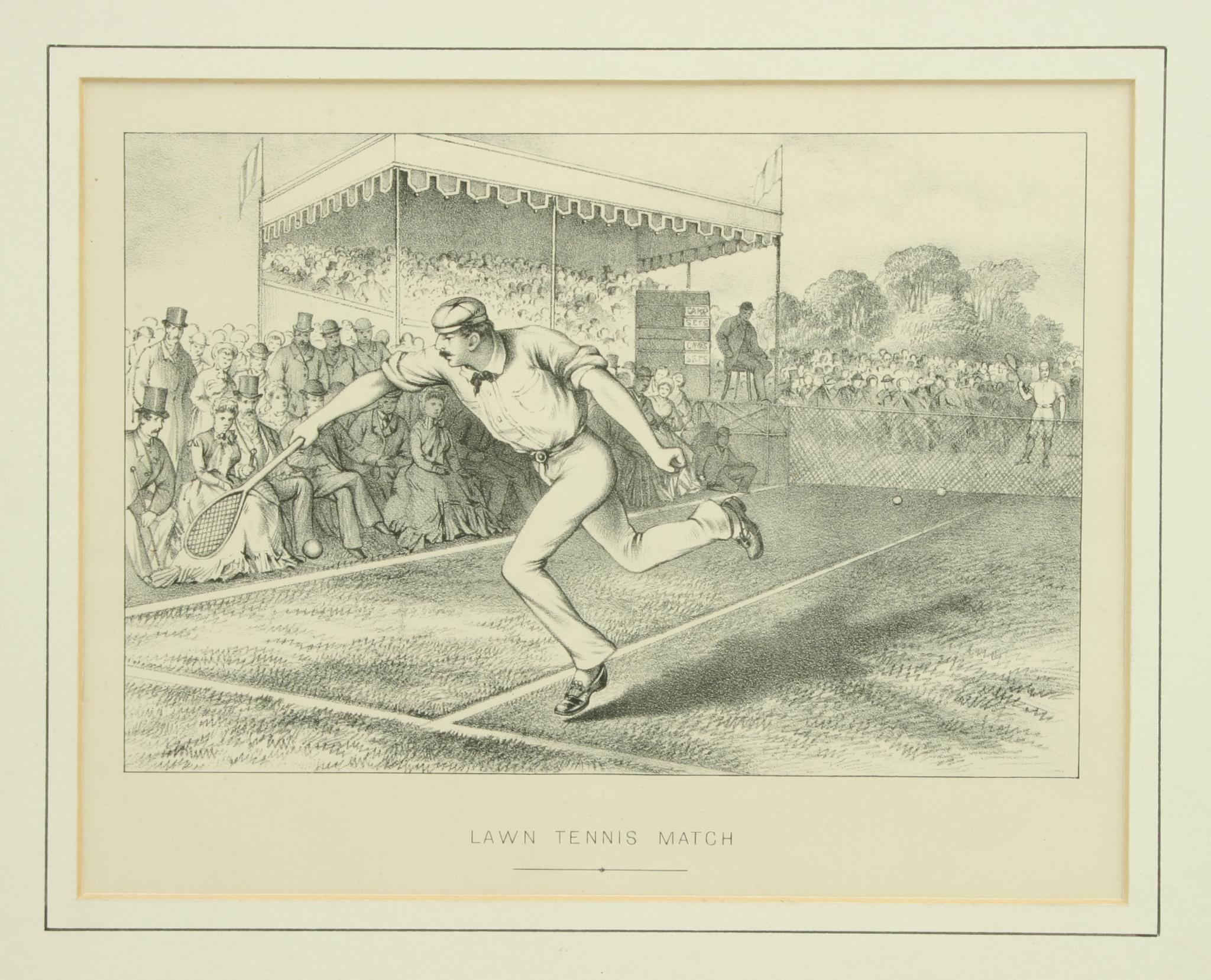 Late 19th Century Antique Print, Lawn Tennis Match For Sale