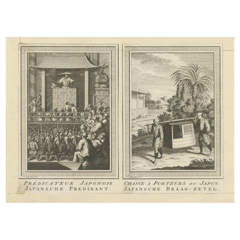 Antique Prints of a Japanese Minister and a Japanese Sedan Chair, c.1750