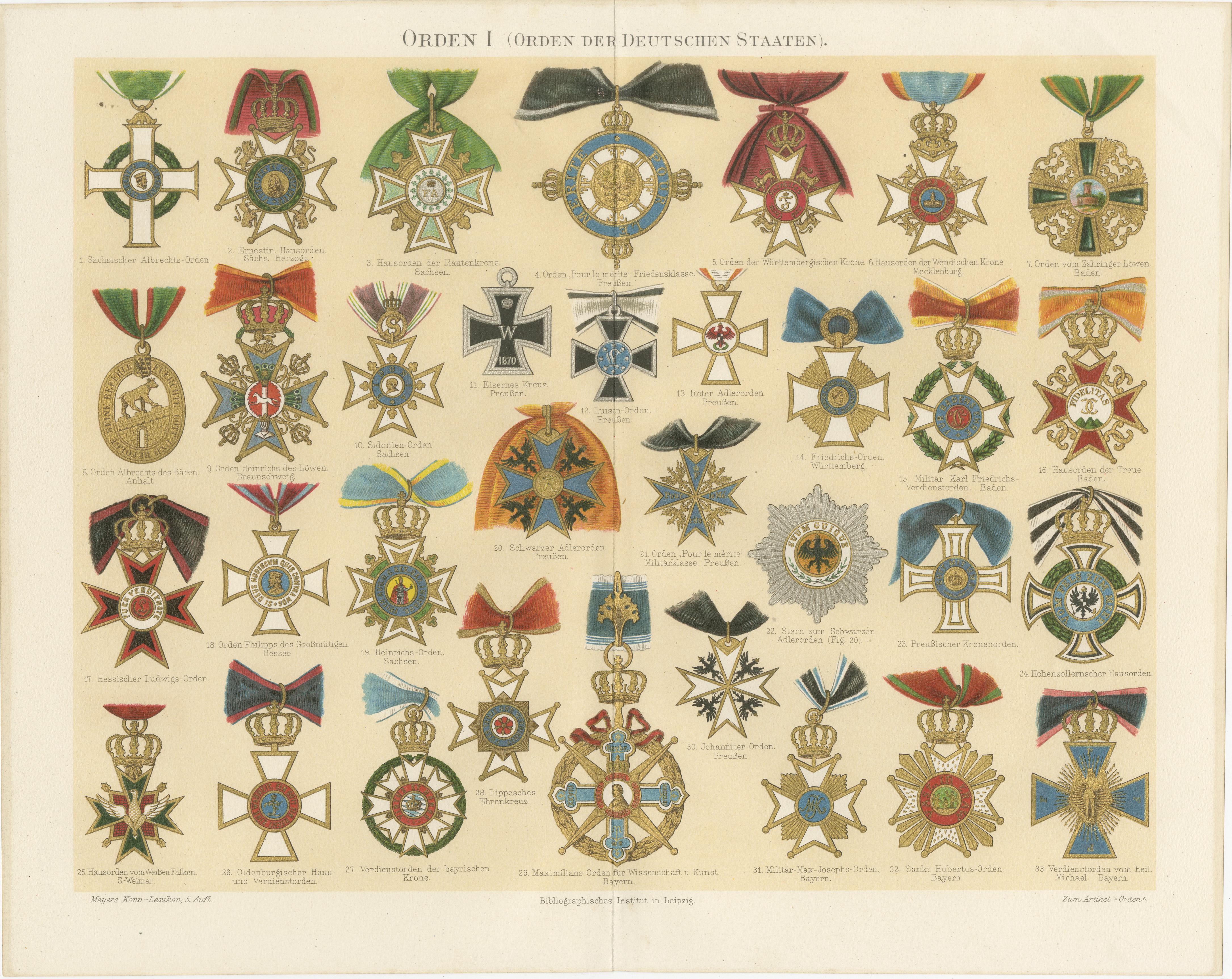 Allemand Antique Prints of European Orders, Decorations, and Medals, 19th Century en vente