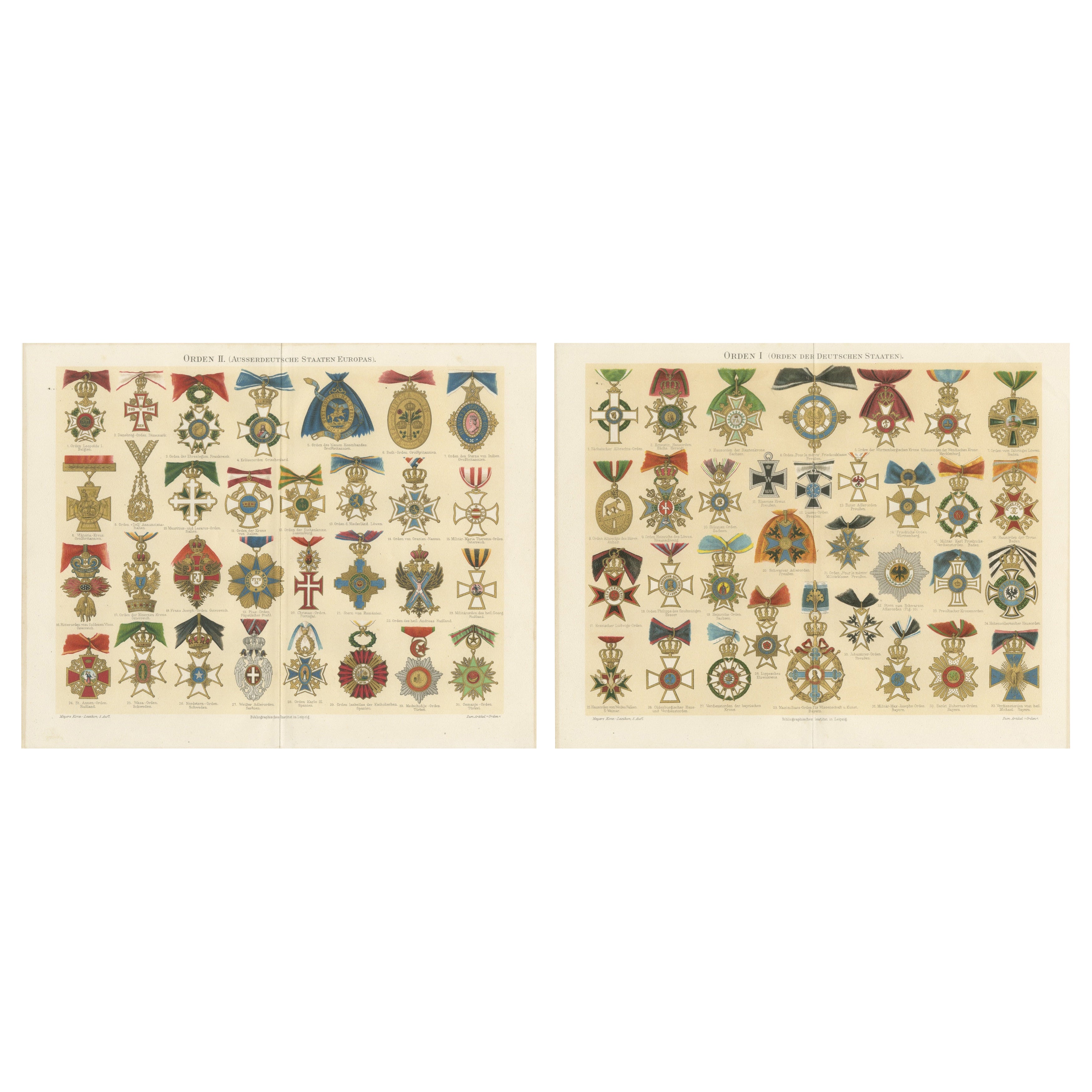 Antique Prints of European Orders, Decorations, and Medals, 19th Century en vente