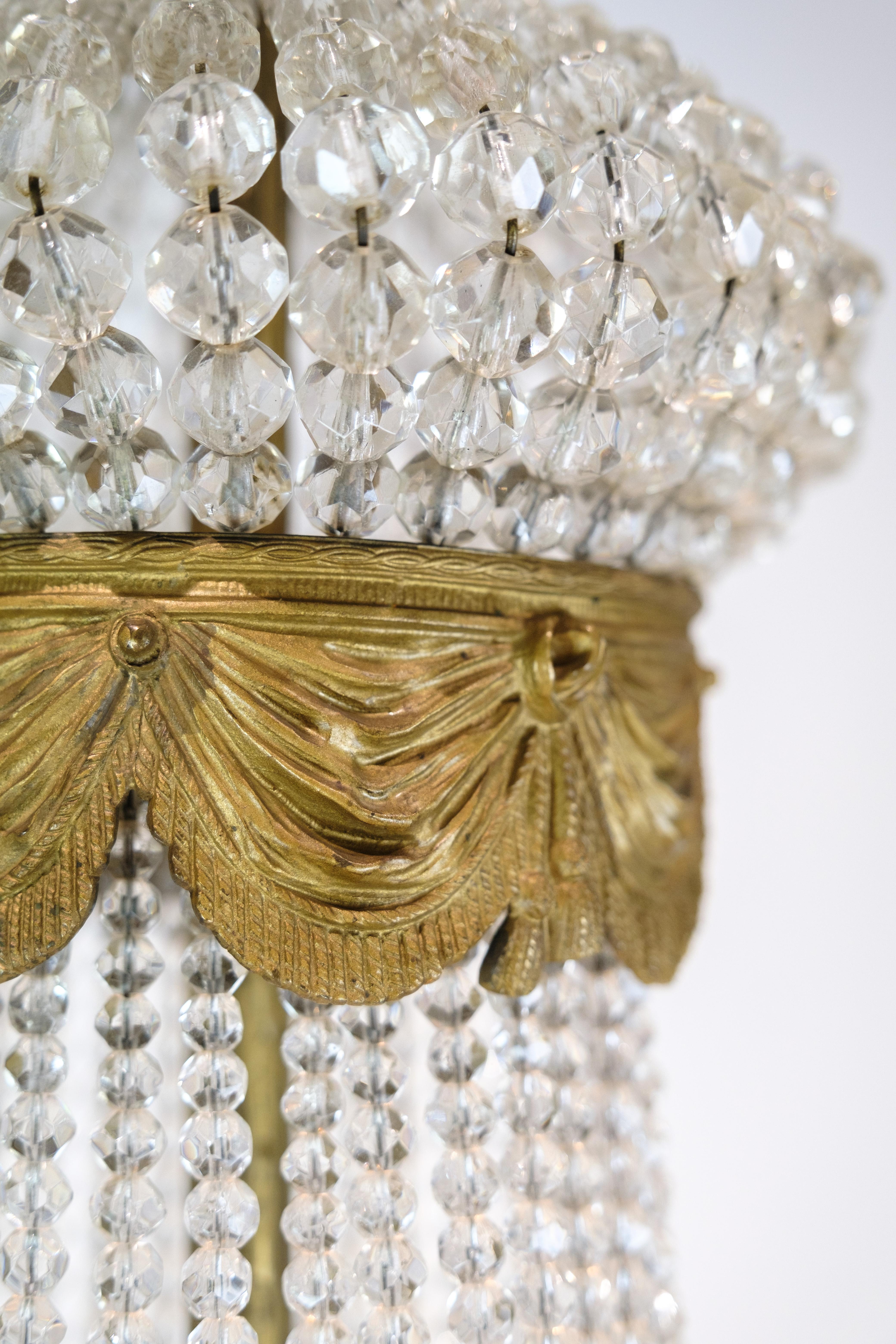 Antico lampadario a prisma decorato in ottone, bronzo e cristalli del 1890 in vendita 1