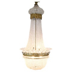 Antique prism Chandelier Decorated In Brass, Bronze & Crystals From 1890s