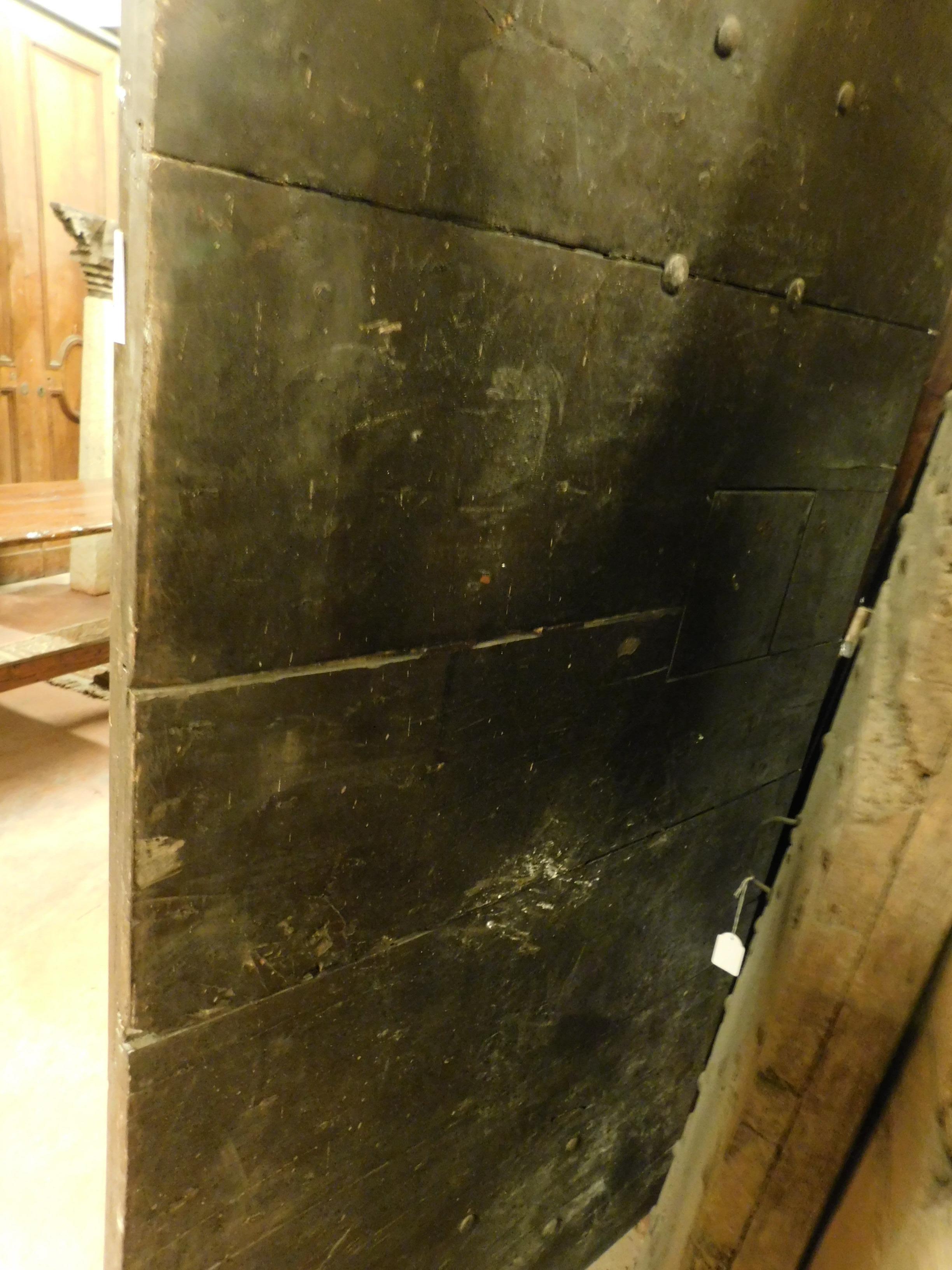 Antique prison door in black wood with nails, Italian  5