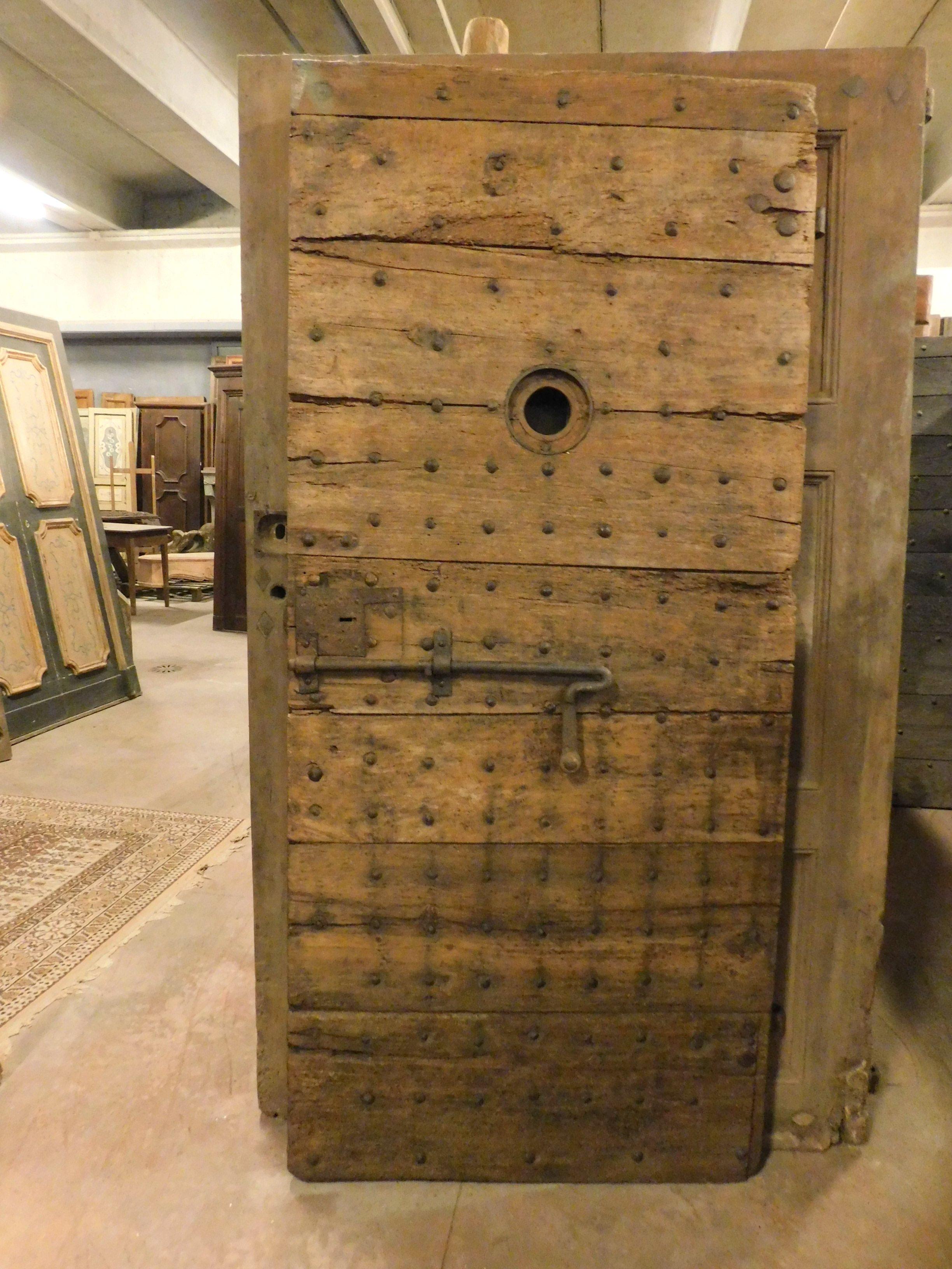 Antique Prison Door in Brown Poplar, Original Irons, 19th Century, Italy 5