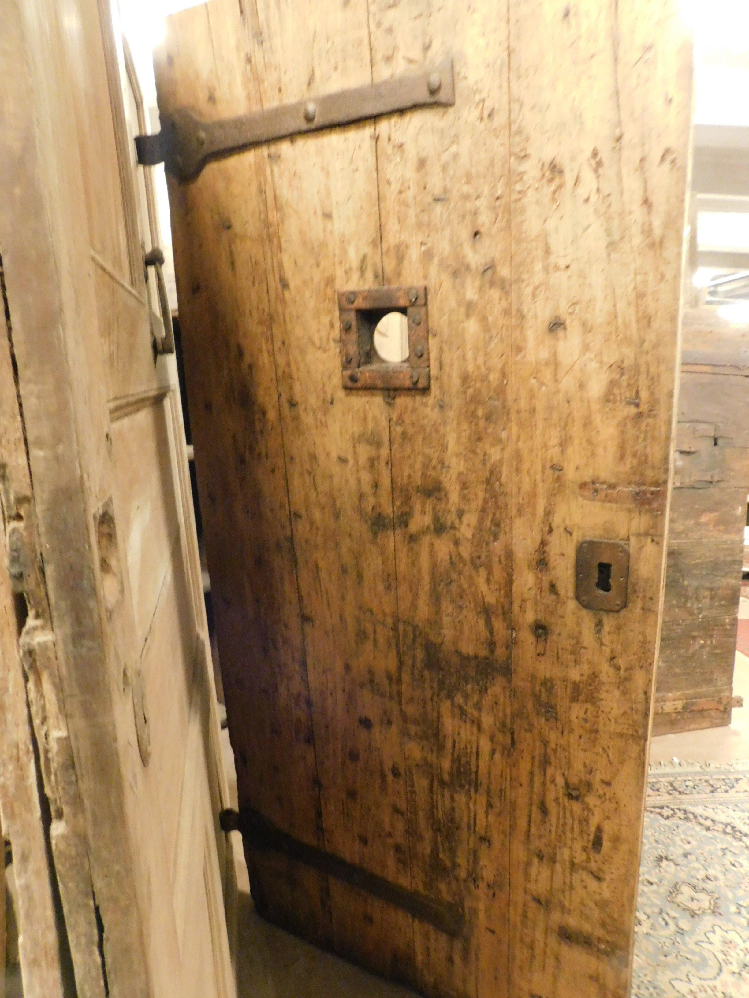 Antique Prison Door in Brown Poplar, Original Irons, 19th Century, Italy 6