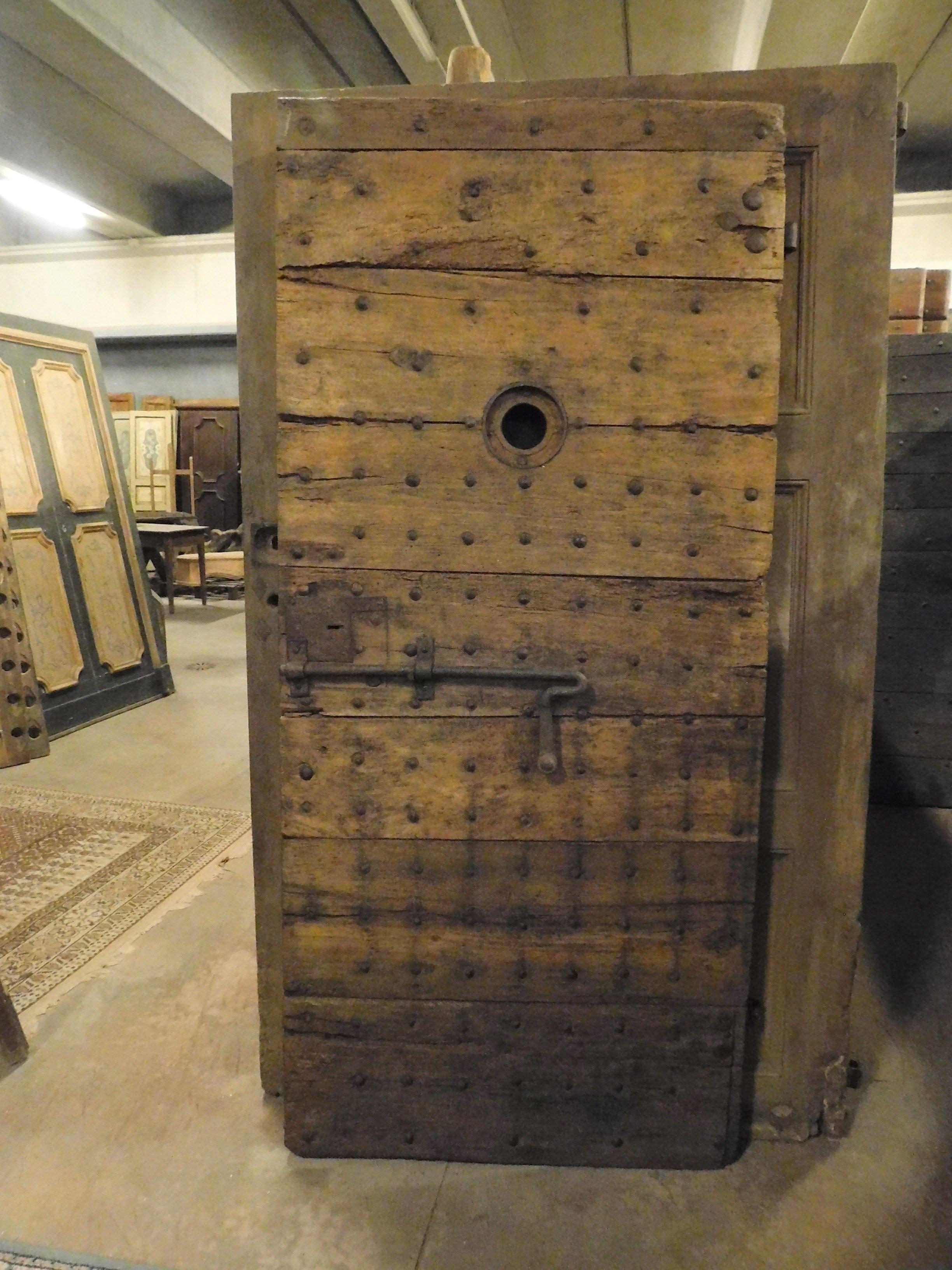 Antique Prison Door in Brown Poplar, Original Irons, 19th Century, Italy 1
