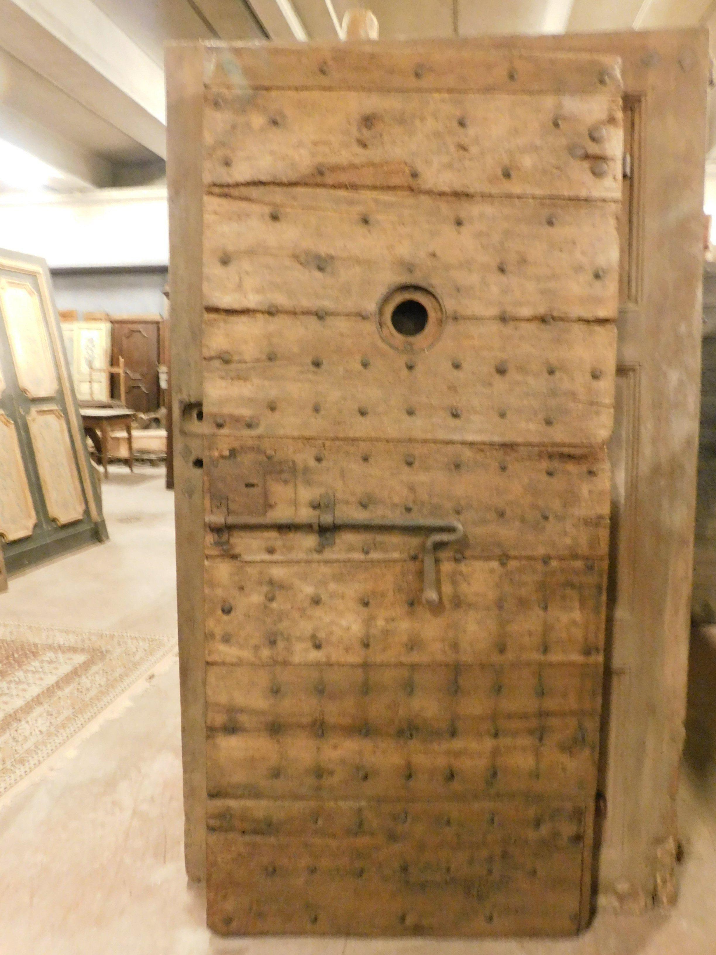 Antique Prison Door in Brown Poplar, Original Irons, 19th Century, Italy 3
