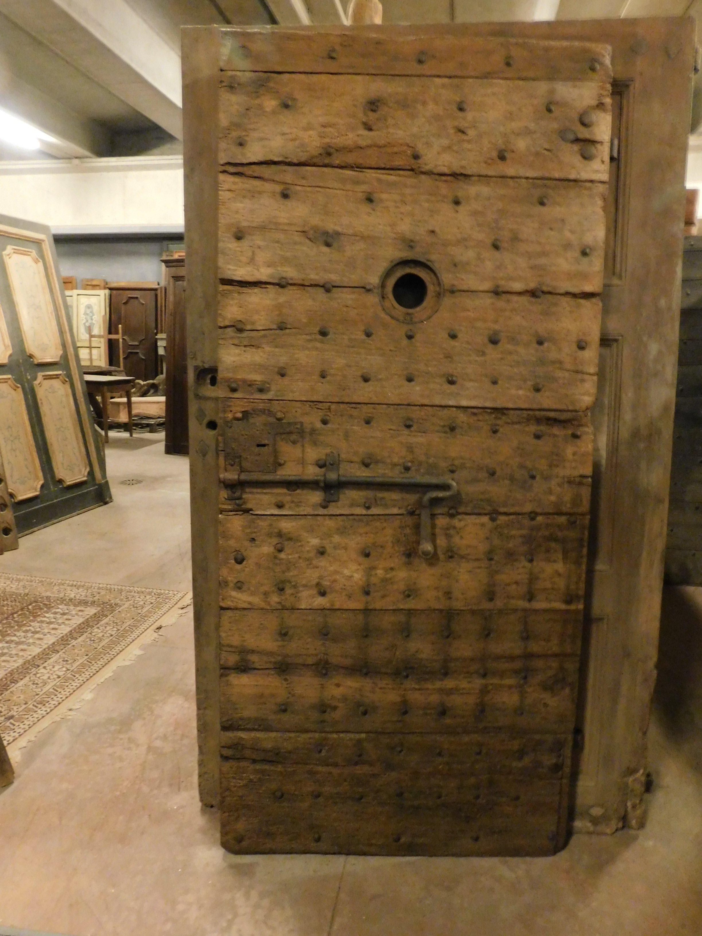 Antique Prison Door in Brown Poplar, Original Irons, 19th Century, Italy 4