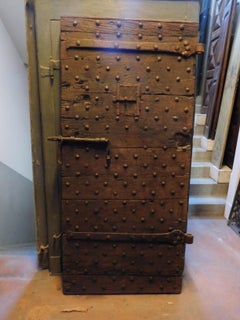 Antique Prison Door Studdet, Original Irons, Brown Wood, 19th Century, Italy