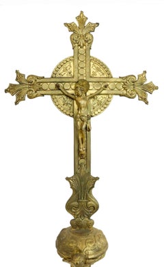 Antique Processional Cross - Bronze Brass Large Altar Crucifix Tall Church Shaft