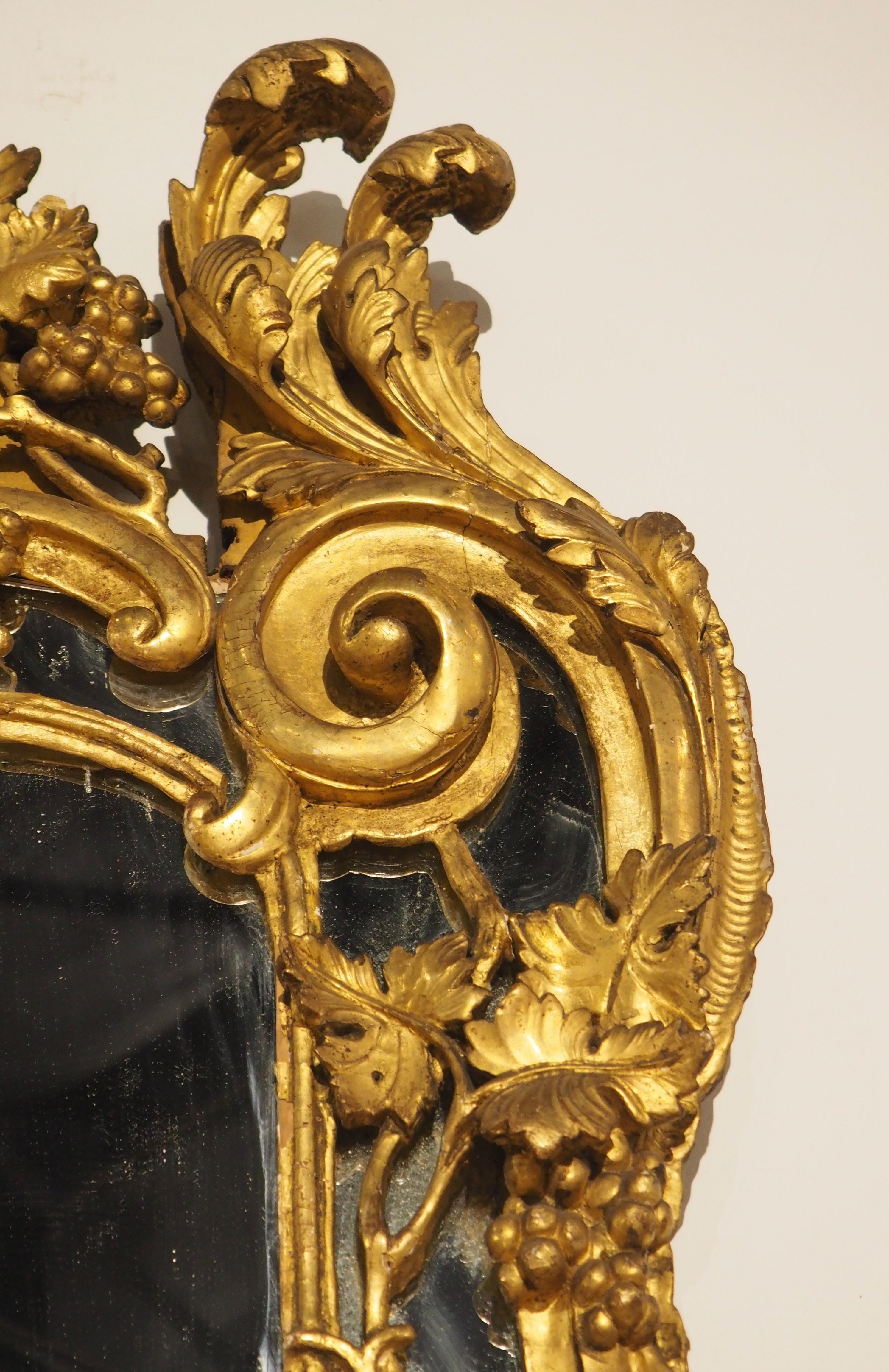 Antiker Provençale-Giltwood-Spiegel mit durchbrochenen Weinreben-Motiven, CIRCA 1750 im Angebot 4