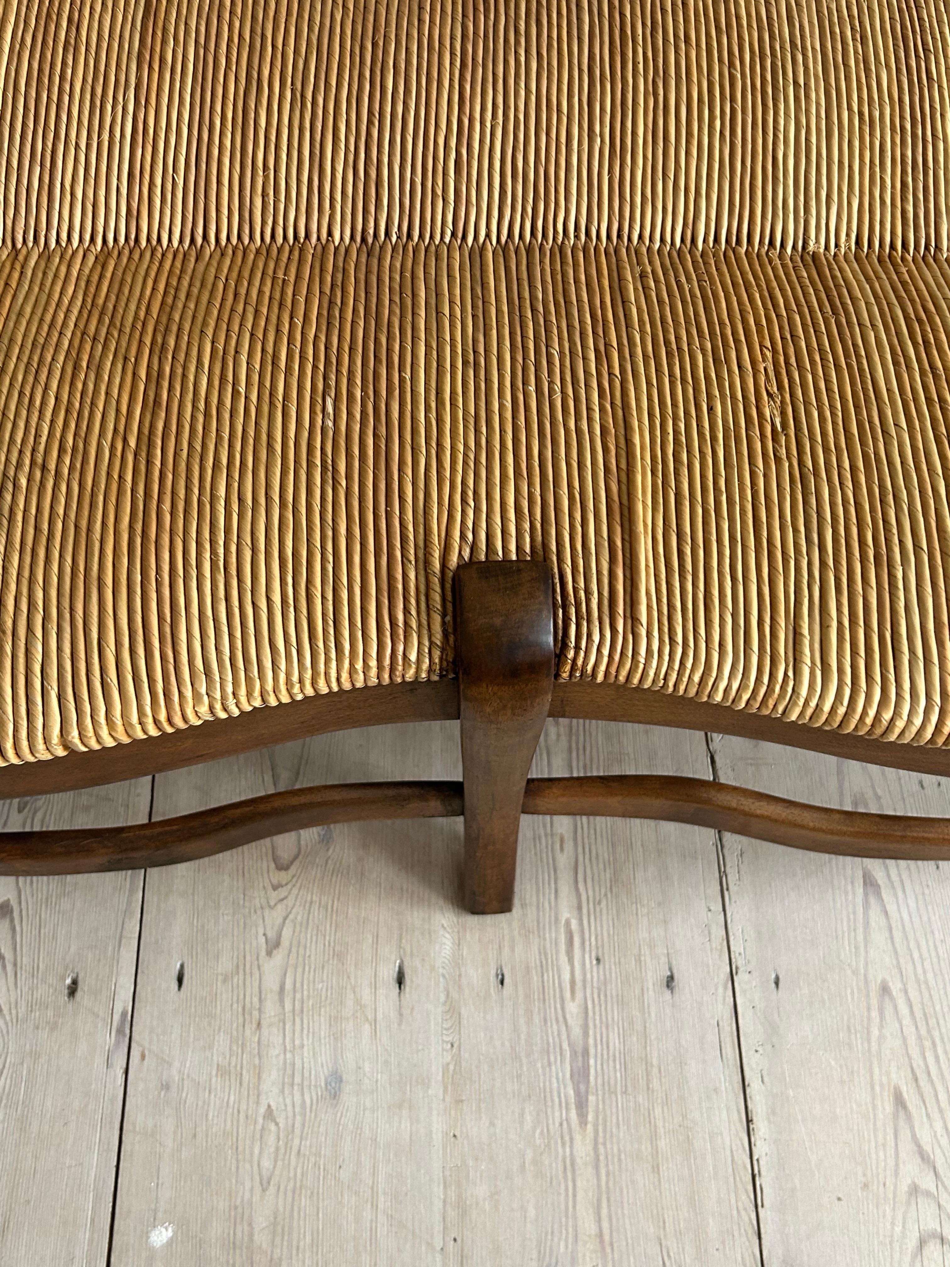 Antique Provence Bench in Curved Wood with Rush Seat, France, 19th Century For Sale 6