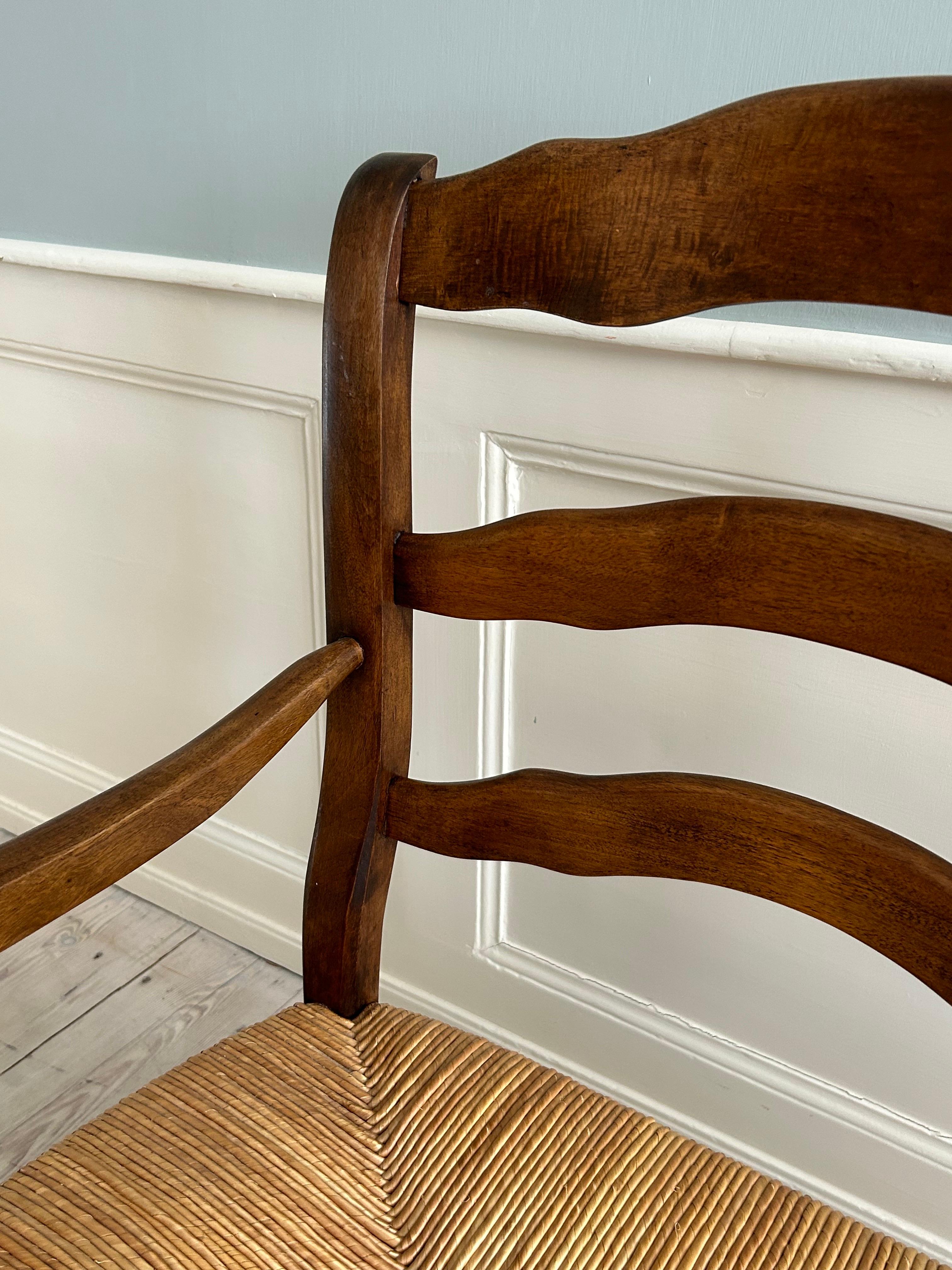 Antique Provence Bench in Curved Wood with Rush Seat, France, 19th Century For Sale 7