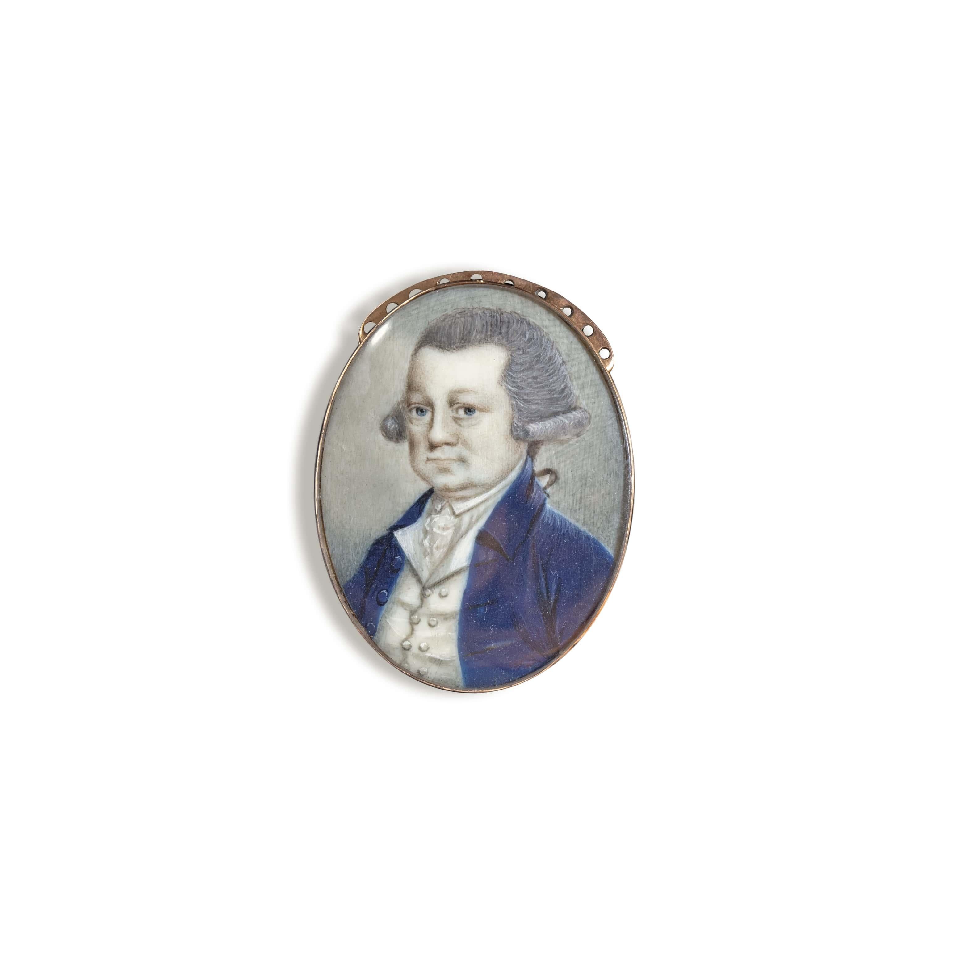 Victorian Antique Provincial Bracelet Clasp with Portrait Miniature circa 1780, Gold Frame For Sale