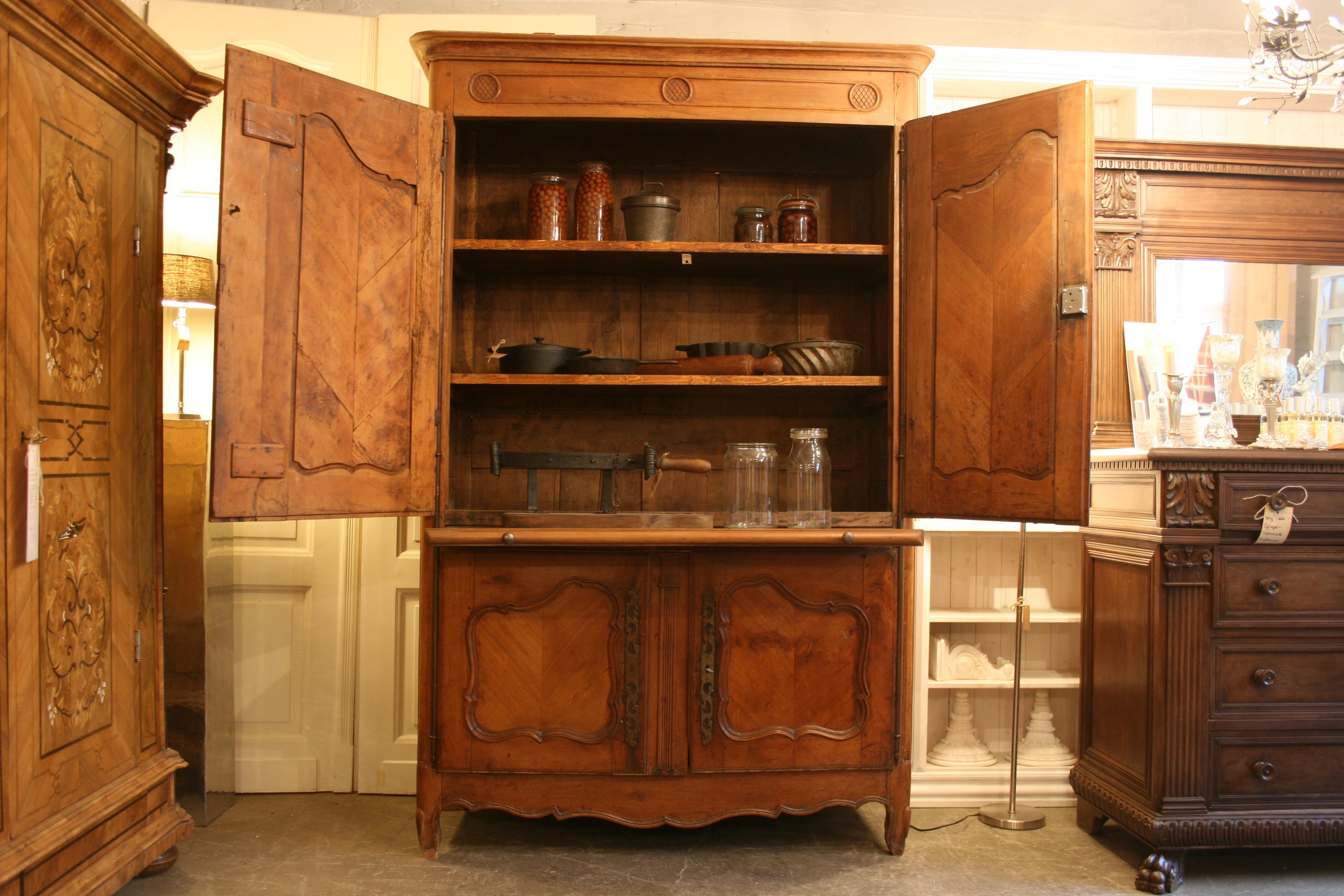 Brass 18th Century French Provincial Cherry and Oak Louis XV Cabinet