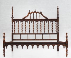 Antique Provincial Spanish Four Poster Spindle Wood Bed, C1920