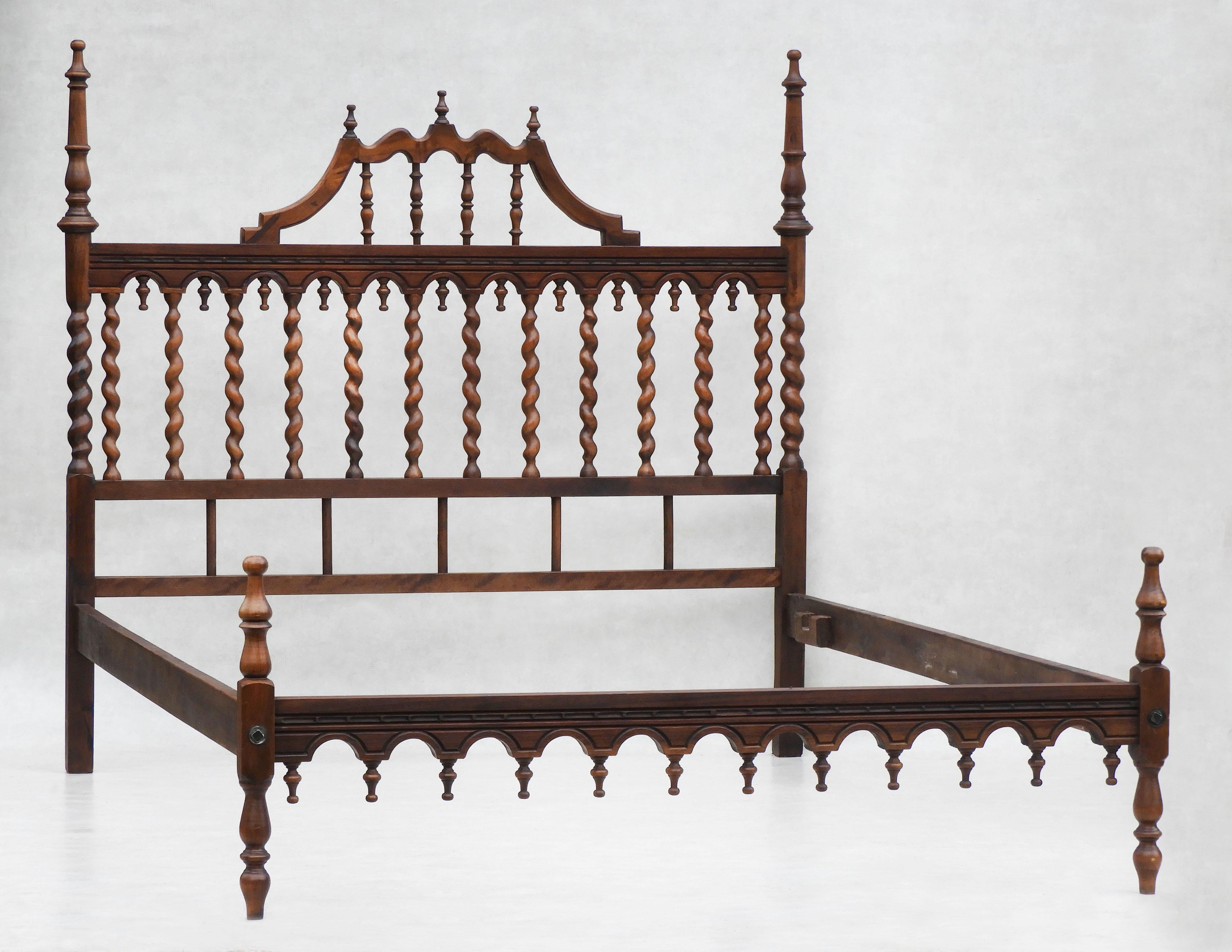 Spanish Colonial Antique Provincial Spanish Four Poster Spindle Wood Bed, C1920
