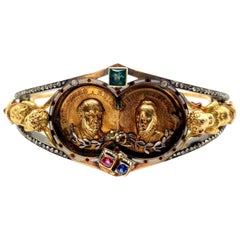 Antike preußische Goldmünze, Edelstein, Emaille Manschettenarmband