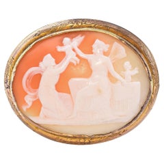 Antique Psyche and Aphrodite Cameo Brooch