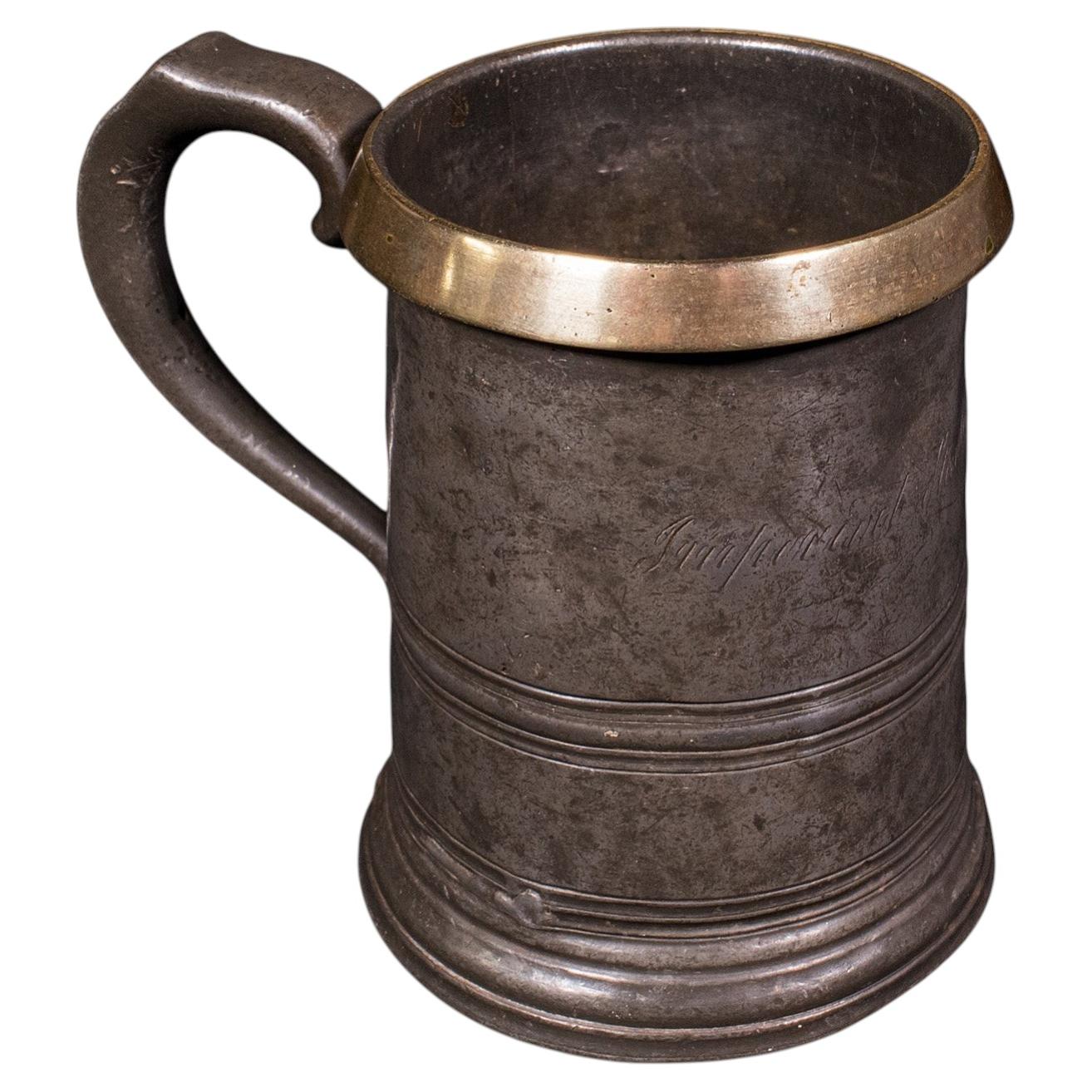 Antique Public House Tankard, English, Pewter, Quart Jug, Breweriana, Victorian