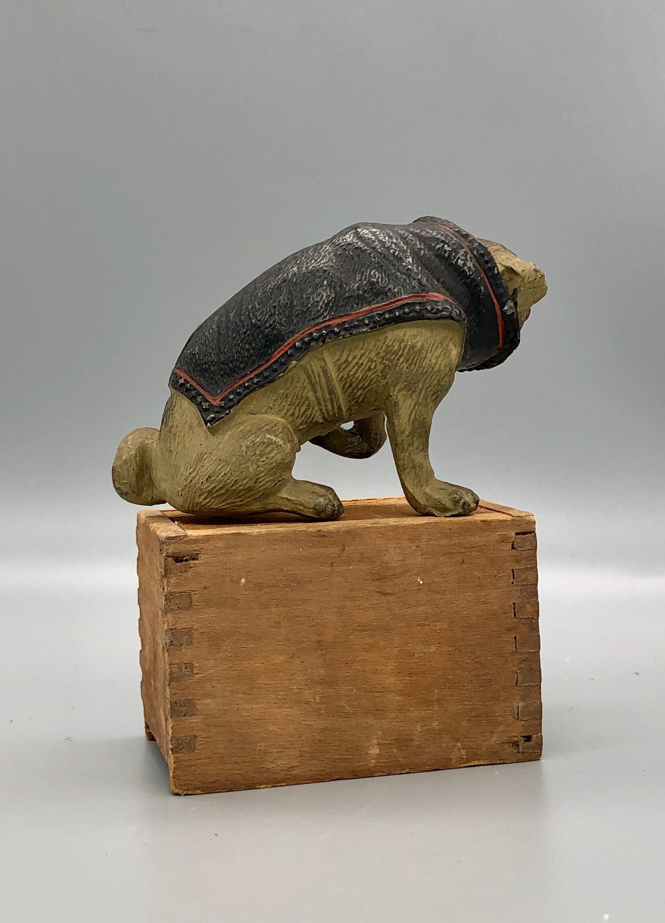 Antique Pug Dog Bobblehead Nodder, Cold Painted Cast Metal, Late 1800s