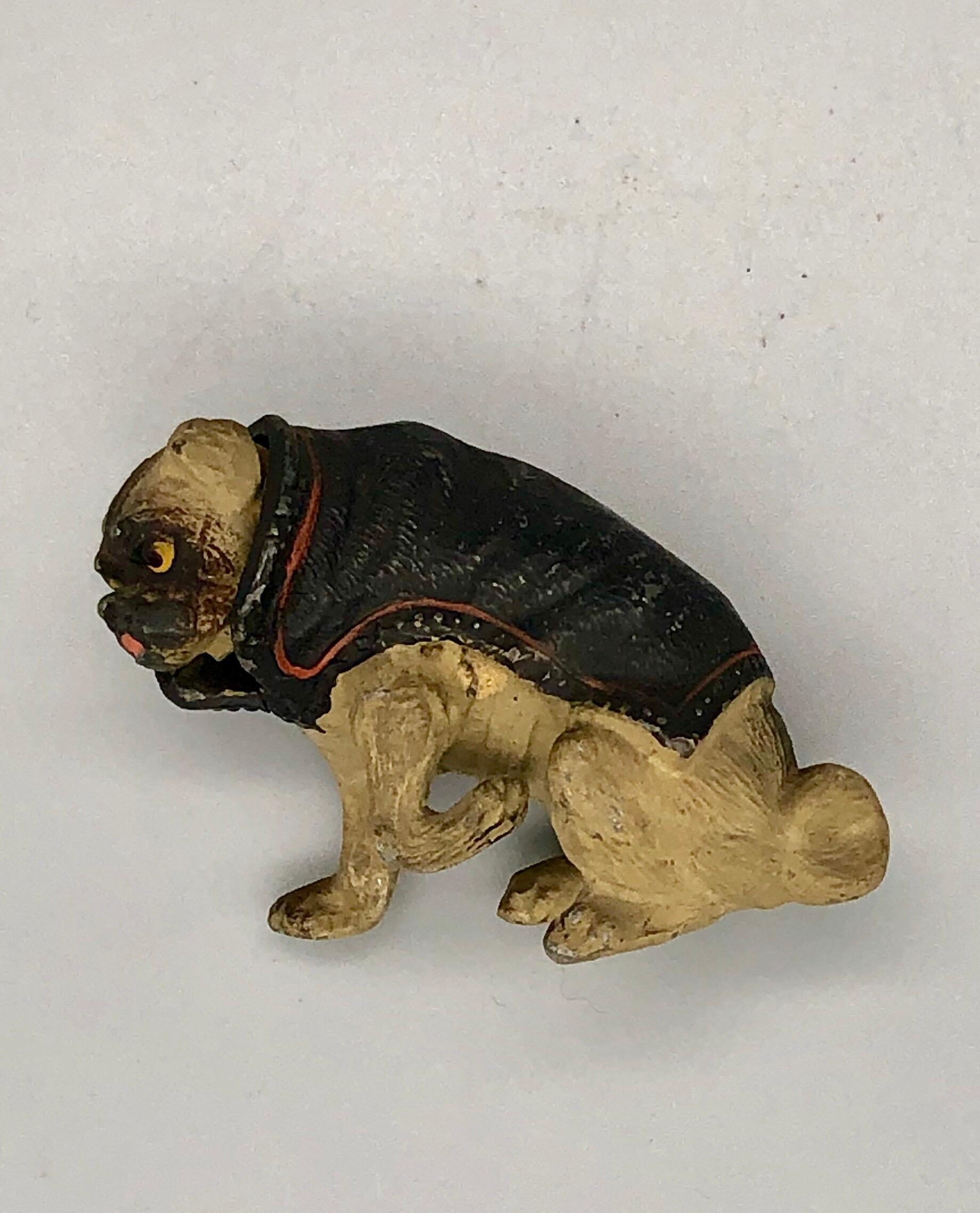 Antique Pug Dog Bobblehead Nodder, Cold Painted Cast Metal, Late 1800s
