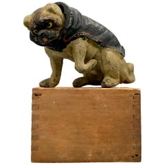 Antique Pug Dog Bobblehead Nodder, Cold Painted Cast Metal, Late 1800s